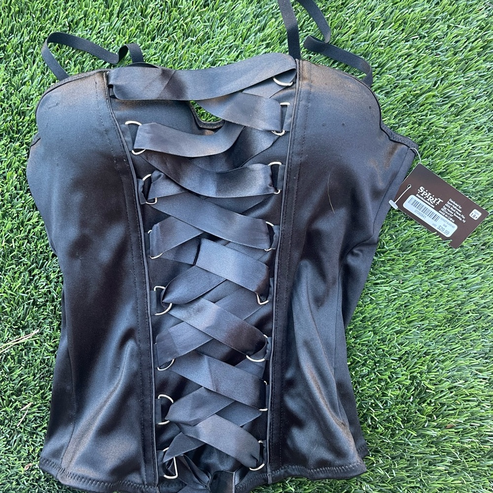 Spirit Black Satin Lace-Up Bodysuit